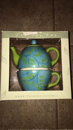 Tea for One Handpainted Ceramic Teapot Cup Set Thumbnail