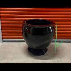 Oriental Chinese large porcelain planter glazed brown 24” height 25.5” width and stand