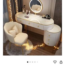 Luxury Vanity Desk, Chair , LED Ambient Light And Mirror 