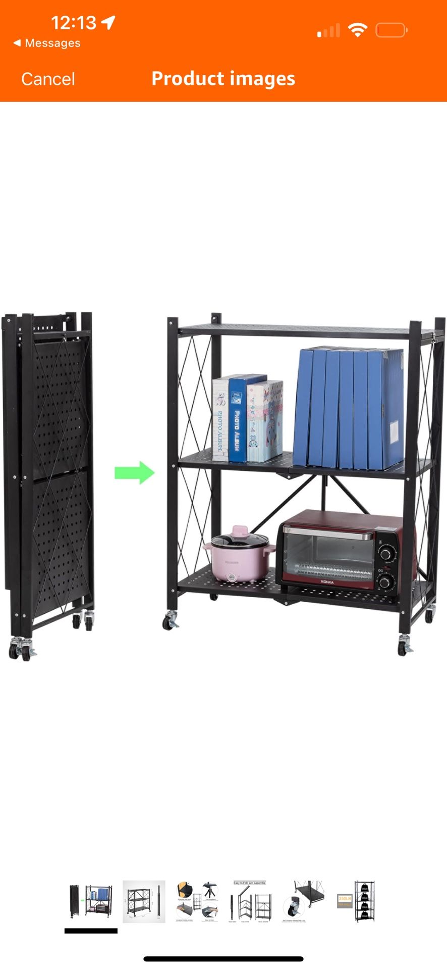 Muichi Folding Shelf 3-Tier, Foldable Shelves with Wheels, Collapsible Shelves, Metal Shelving Unit, Storage Organizer Rack for Kitchen, Garage, Home,