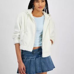 Planet Heart Juniors' Faux-Fur Cozy Zip-Front Jacket in White 