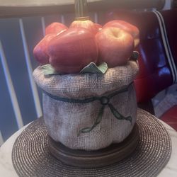 Gumps Porcelain Apples in Burlap Bag Sack Lamp Italian Pottery