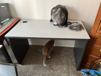 Gray Steal Sides Formika Top, Long Lasting, Sturdy Office Desk 2 Available & pleather Chair