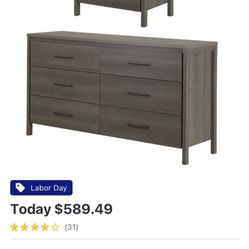 Dark Grey Wood Finish Double Dresser