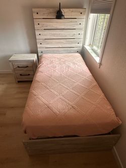 Twin Bed Mattress and Frame with Headboard and Nightstand