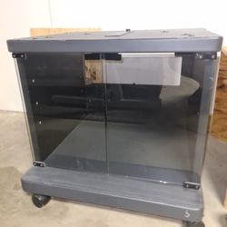 Vintage Rolling TV Stand With Glass Doors