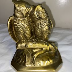 PM CRAFTSMAN LOVING BRASS OWLS BRANCH SPRING coil SCROLL BOOKEND