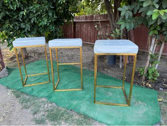 ✨ Set of 3 Modern Gold & White Bar Stools – Counter Height