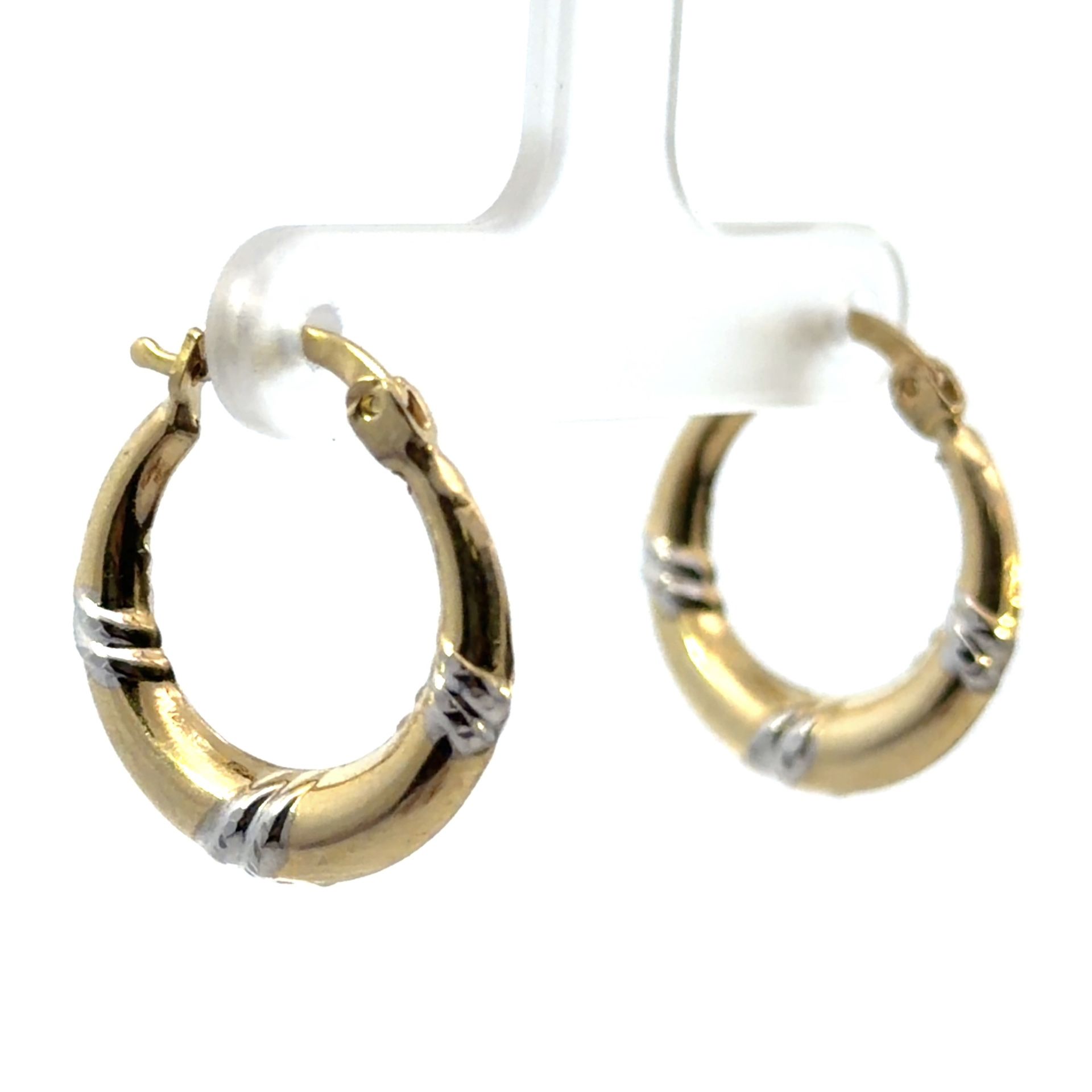 Woman’s Ladies 10k Two Toned White Yellow Gold .75” Inch Hinged Hoop Earrings GP3120400