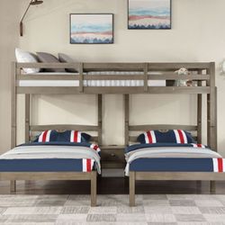 Brand New Warm Grey Twin Size Triple Bunk Bed