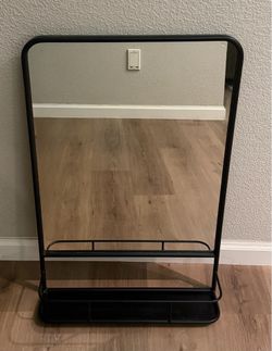 20 x 30” Pharmacy Wall Hanging Mirror with Metal Shelf, Black