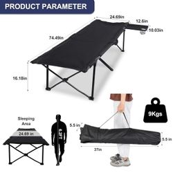 🥨1Pack Folding Camping Cot with Storage Bag for Adults, Portable and Lightweight Sleeping Bed for Outdoor Traveling, Hiking, Easy to Set up, Black