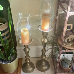 Antique • XL & L • Brass Floor Candle Holders 