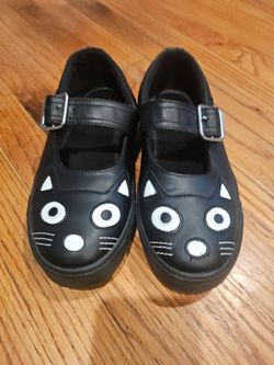 T.U.K Black Kitty Face Mary Janes