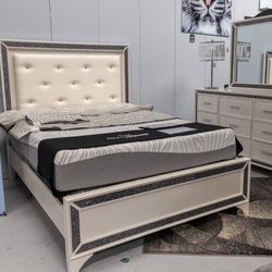 SALON WHITE LED UPHOLSTERED PANEL BEDROOM SET