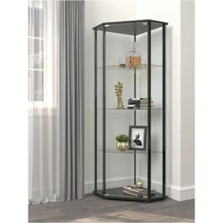 Black Glass Display Cabinet Curio Tower