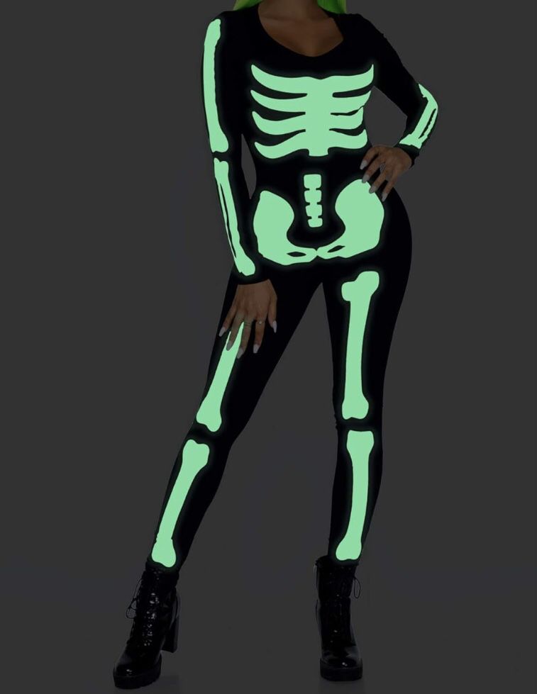 New Womans Glow in the Dark Skeleton Bodysuit  Size Small  4 Available listing is for 1 