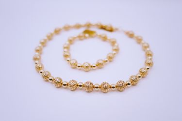 14K Yellow gold Bead necklace and bracelet