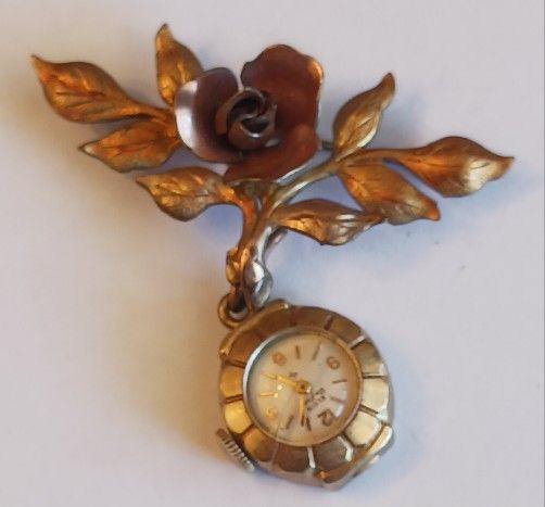 10kt Gold Filled Elgin Watch Brooch Cracked Glass Non Working 1