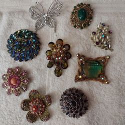 Nine Gorgeous Brooches/Pins Some Marked