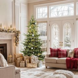 Pre-Lit Aspen Fir Artificial Christmas Tree 6.5ft with Remote, Layered Christmas Tree with Crystal Decorations, Noble Holiday Decor with 900 PE & PVC 