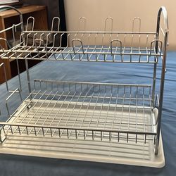2-Tier Chrome Dish Drying Rack with Drip Tray
