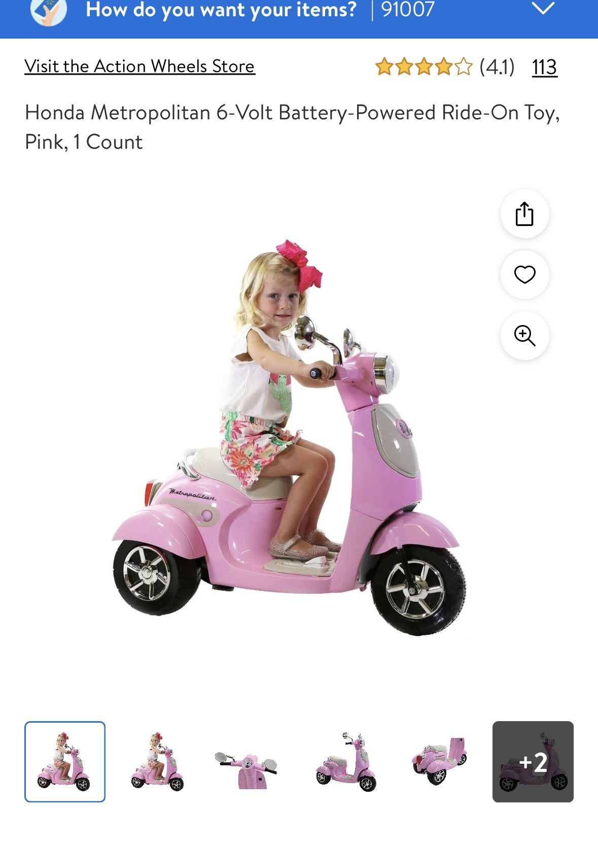 Honda Metropolitan 3 Wheel 6v Kids Scooter Pink