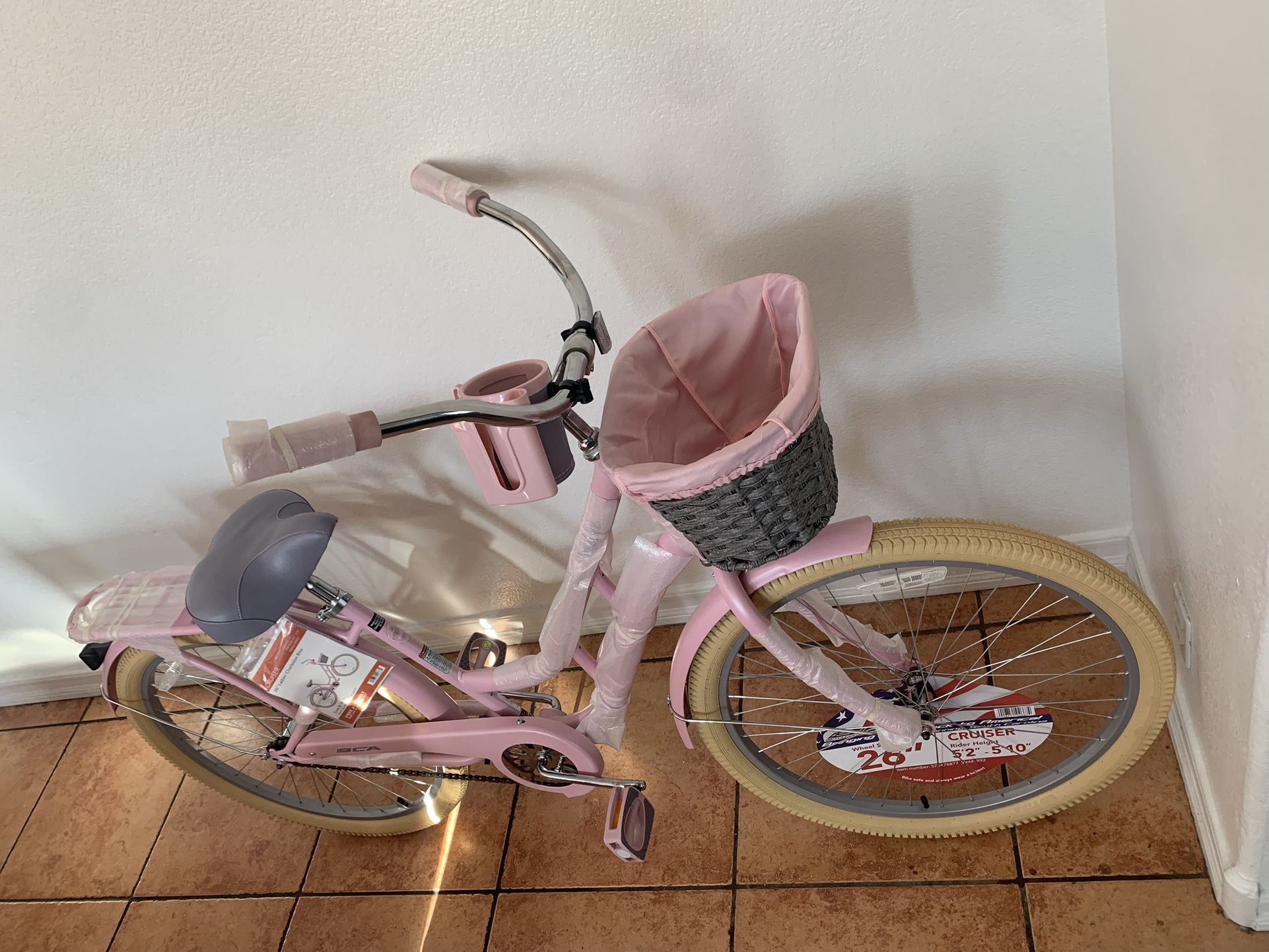 Women Beach Cruiser Bike Bicycle Pedal Brakes Single Speed 26inch Rims Front Basket Cup Holder