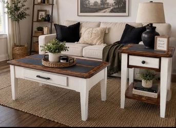 Custom farmhouse coffee and matching end table