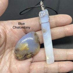 Blue Chalcedony Genuine Stone & Pendant Necklace From Turkey 34g Total RARE