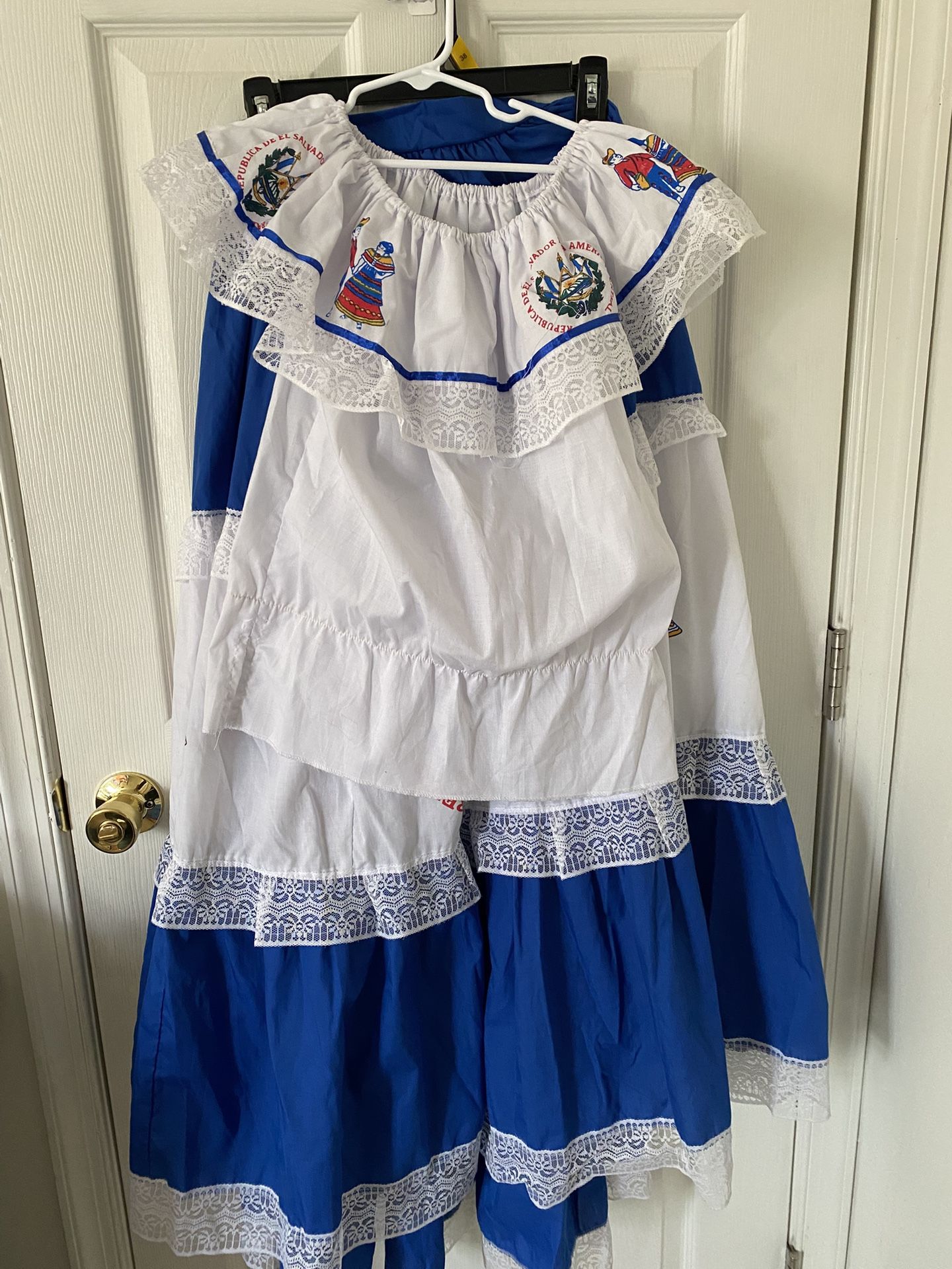 Salvadoran Traditional Blue and White Dress