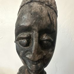 Vintage Large Hand Carved Wood Ebony Figural African Makonde Totem Statue 35”X6”
