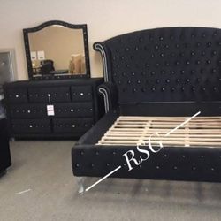 King/ Queen Bedroom Set; Bed Frame, Dresser, Nightstand, Mirror  Chest Options.❤️No Needed Credit Check 💛 $39 Down Payment with Financing2155