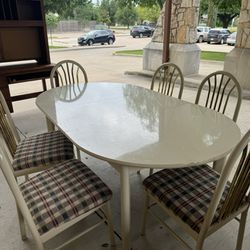 Beautiful Vintage Steel Dining Table W/1 Leaf & 6 Metal Chairs 