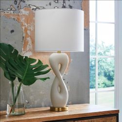 Signature Design by Ashley Judrich Modern Table Lamp with 3-Way Switch and Drum Shade, White & Gold