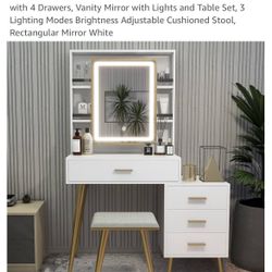 Ew In Box White And Gold Vanity And Stool 