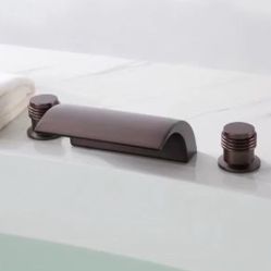 Waterfall Deck-Mount Double Handle Tub Filler Faucet Oil Rubbed Bronze B45