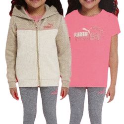 New With Tags Puma Girls 3 Piece Jacket/T-Shirt/Legging Set PINK Size 5