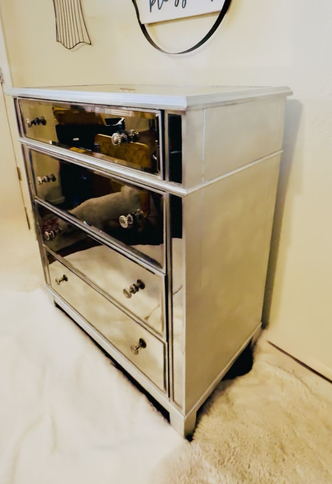 Dresser 4 Drawers Silver mirror Glam