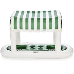 FUNBOY Giant floating beverage station with green striped cabana design, with removable fabric awning with fringes, perfect for parties, table decorat