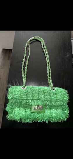 Green and silver tweed shoulder bag 