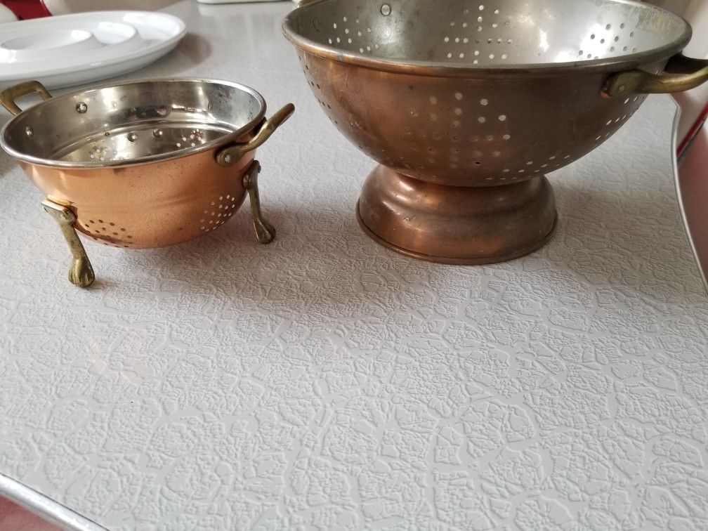 Pair Of Copper Colanders