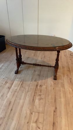 Oval Wood Coffee Table with Glass Top