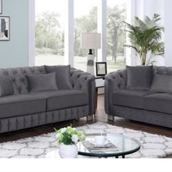 Brand New 3 Piece Sofa Set Dark Grey Glam Modern Tufted Sofa Loveseat Chair