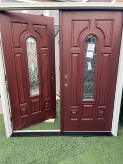 New Double Door Fiberglass. Wood Grain Size W74 H81.1/2 Left Hand Inswing. $2250. Jam Is 4.9/16  Or Patio Door New 
