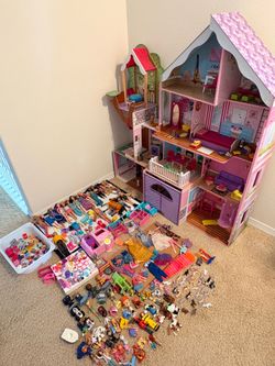 Dollhouse  with accessories + Barbie dolls + Barbie accessories + Misc action figures/dolls/animals