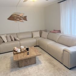 Beige Rooms To Go Leather Sectional