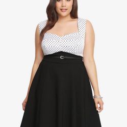 Black And White Polka For Belted Dress.