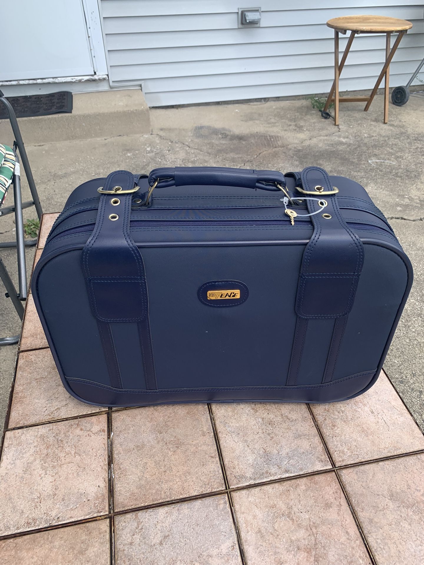 Premium Navy Faux-Leather Train Case w/ Removable Inner Pouch
