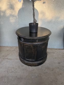 Black Round Drum Cabinet Side Table